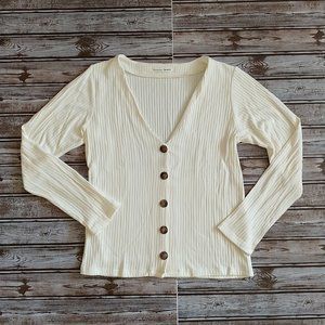 Reformation Cream Long Sleeve Button-Up Top